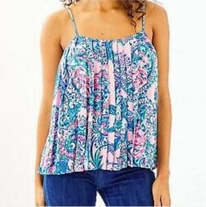 Lilly Pulitzer Paisley Pink Tropics Pleated Rein Tank Top XS